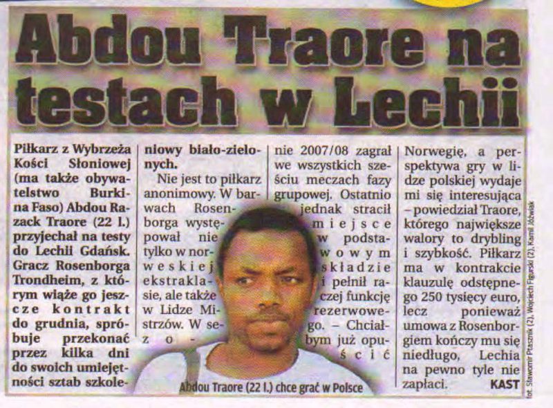 Fakt: Abdou Traore na testach w Lechii